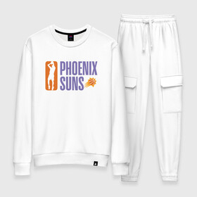 Женский костюм хлопок с принтом NBA - Suns в Тюмени, 100% хлопок | на свитшоте круглая горловина, мягкая резинка по низу. Брюки заужены к низу, на них два вида карманов: два 