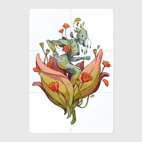 Магнитный плакат 2Х3 с принтом Железная фея в Тюмени, Полимерный материал с магнитным слоем | 6 деталей размером 9*9 см | арт | киборг | красные цветы | красный цветок | мак | маки | планета | природа | рисунок | робот | цветок | цветы