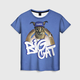 Женская футболка 3D с принтом Big Cat Floppa в Тюмени, 100% полиэфир ( синтетическое хлопкоподобное полотно) | прямой крой, круглый вырез горловины, длина до линии бедер | flopa | floppa | большой | каракал | кот мем | мем с котом | русский кот | флопа | флоппа | шлёпа