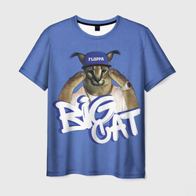 Мужская футболка 3D с принтом Big Cat Floppa в Тюмени, 100% полиэфир | прямой крой, круглый вырез горловины, длина до линии бедер | Тематика изображения на принте: flopa | floppa | большой | каракал | кот мем | мем с котом | русский кот | флопа | флоппа | шлёпа