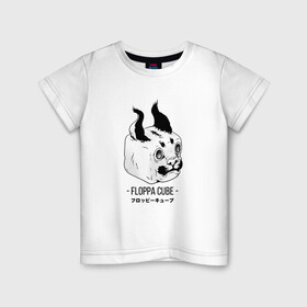 Детская футболка хлопок с принтом Floppa Cube в Тюмени, 100% хлопок | круглый вырез горловины, полуприлегающий силуэт, длина до линии бедер | Тематика изображения на принте: flopa | floppa | каракал | кот мем | мем с котом | русский кот | шлёпа