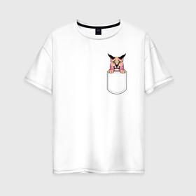 Женская футболка хлопок Oversize с принтом Шлёпа в кармане в Тюмени, 100% хлопок | свободный крой, круглый ворот, спущенный рукав, длина до линии бедер
 | flopa | floppa | каракал | кот мем | мем с котом | русский кот | шлёпа