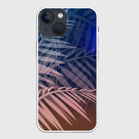 Чехол для iPhone 13 mini с принтом Тропическая ночь в Тюмени,  |  | вечер | коричневый | коричневый и синий | листья | луна | ночь | отдых | пальмы | природа | путешествие | синий