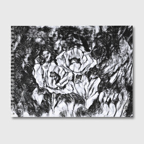 Альбом для рисования с принтом Черно-белый узор. Маки. в Тюмени, 100% бумага
 | матовая бумага, плотность 200 мг. | абстрактные цветы | маки | модный | рисунок | современный | цветочный фон | цветы | черно белый