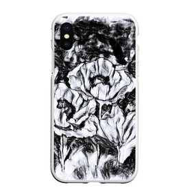 Чехол для iPhone XS Max матовый с принтом Черно-белый узор. Маки. в Тюмени, Силикон | Область печати: задняя сторона чехла, без боковых панелей | абстрактные цветы | маки | модный | рисунок | современный | цветочный фон | цветы | черно белый
