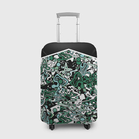 Чехол для чемодана 3D с принтом Черно-зеленые каракули в Тюмени, 86% полиэфир, 14% спандекс | двустороннее нанесение принта, прорези для ручек и колес | абстрактный | каракули | креативный | мазня | разводы | черный и зеленый