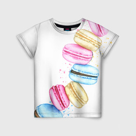 Детская футболка 3D с принтом Macarons. Нежный десерт в Тюмени, 100% гипоаллергенный полиэфир | прямой крой, круглый вырез горловины, длина до линии бедер, чуть спущенное плечо, ткань немного тянется | акварель | акварельные | десерт | десерты | макаронс | макаруны | пирожное | пирожные | разноцветные | сладости