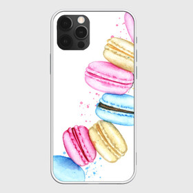 Чехол для iPhone 12 Pro с принтом Macarons. Нежный десерт в Тюмени, силикон | область печати: задняя сторона чехла, без боковых панелей | акварель | акварельные | десерт | десерты | макаронс | макаруны | пирожное | пирожные | разноцветные | сладости