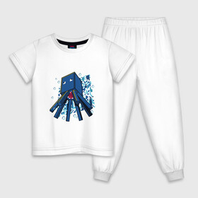 Детская пижама хлопок с принтом Спрут (кальмар, осьминог) в Тюмени, 100% хлопок |  брюки и футболка прямого кроя, без карманов, на брюках мягкая резинка на поясе и по низу штанин
 | Тематика изображения на принте: maincraft | mob | pixel | unit | восьминог | из майнкрафта | кальмар | маинкрафт | майнкрафт | моб | осьминог | персонаж | пиксели | спрут