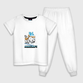 Детская пижама хлопок с принтом Майнкрафт. Белые медведи в Тюмени, 100% хлопок |  брюки и футболка прямого кроя, без карманов, на брюках мягкая резинка на поясе и по низу штанин
 | Тематика изображения на принте: maincraft | mob | pixel | unit | белые | белый | гора | лед | маинкрафт | майнкрафт | медведи | медведь | мишка | мишки | моб | персонаж | пиксели | река | снег | снежаня тундра | снежинки | собака | собаки | тундра