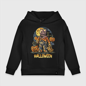 Детское худи Oversize хлопок с принтом Halloween в Тюмени, френч-терри — 70% хлопок, 30% полиэстер. Мягкий теплый начес внутри —100% хлопок | боковые карманы, эластичные манжеты и нижняя кромка, капюшон на магнитной кнопке | halloween | holiday | jaw | moon | night | pumpkin | smile | луна | ночь | праздник | тыква | улыбка | хэллоуин