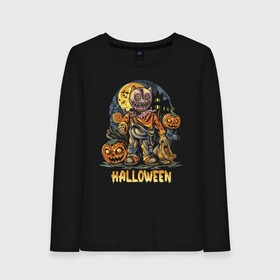 Женский лонгслив хлопок с принтом Halloween в Тюмени, 100% хлопок |  | halloween | holiday | jaw | moon | night | pumpkin | smile | луна | ночь | праздник | тыква | улыбка | хэллоуин