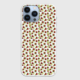 Чехол для iPhone 13 Pro Max с принтом Божьи коровки на белом фоне в Тюмени,  |  | autumn | beetles | childrens | green | hide and seek | insects | ladybugs | leaves | play | print | red | summer | watch | yellow | божьи коровки | детский | желтые | жуки | зеленые | играют | красные | лето | листья | насекомые | осень | принт | прятки |