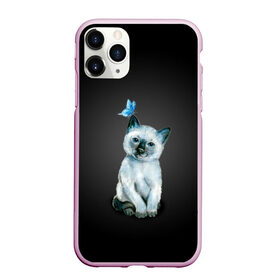 Чехол для iPhone 11 Pro матовый с принтом Тайский котенок с бабочкой в Тюмени, Силикон |  | Тематика изображения на принте: акварель | бабочка | кот | котенок | котик | кошечка | кошка | смешной | тайский | темный