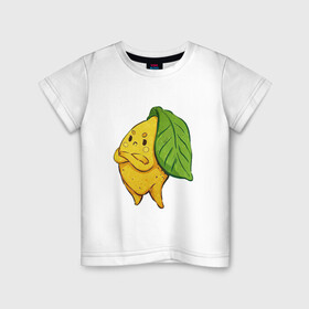 Детская футболка хлопок с принтом Недовольный лимон в Тюмени, 100% хлопок | круглый вырез горловины, полуприлегающий силуэт, длина до линии бедер | арт | лимон | мило | милота | недовольный | рисунок | свежие фрукты | свежий продукт | свежий фрукт | фрукт | фрукты | цитрус