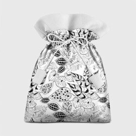 Подарочный 3D мешок с принтом Черно-белый узор Тропики в Тюмени, 100% полиэстер | Размер: 29*39 см | Тематика изображения на принте: абстрактный | листья | модный | популярный | рисунок | скетч | тропический узор | цветы | черный и белый | экзотические растения
