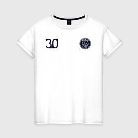 Женская футболка хлопок с принтом PSG | Messi 30 (New 2022/23) в Тюмени, 100% хлопок | прямой крой, круглый вырез горловины, длина до линии бедер, слегка спущенное плечо | 0x000000123 | 30 | messi | neymar | paris saint germain | psg | месси | нейимар | псж