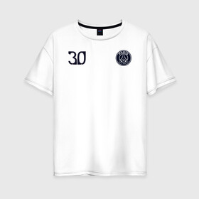 Женская футболка хлопок Oversize с принтом PSG | Messi 30 (New 2022/23) в Тюмени, 100% хлопок | свободный крой, круглый ворот, спущенный рукав, длина до линии бедер
 | 0x000000123 | 30 | messi | neymar | paris saint germain | psg | месси | нейимар | псж