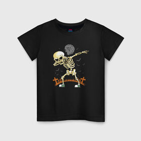 Детская футболка хлопок с принтом Halloween Dab в Тюмени, 100% хлопок | круглый вырез горловины, полуприлегающий силуэт, длина до линии бедер | bat | bones | cross | dab | gesture | halloween | hype | moon | night | skeleton | жест | кости | крест | летучая мышь | луна | ночь | скелет | хайп | хэллоуин