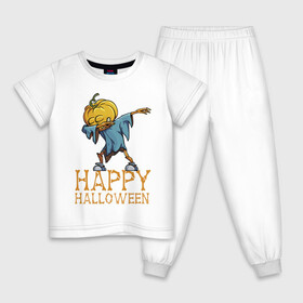 Детская пижама хлопок с принтом Happy Halloween в Тюмени, 100% хлопок |  брюки и футболка прямого кроя, без карманов, на брюках мягкая резинка на поясе и по низу штанин
 | dab | eyes | gesture | halloween | holiday | hype | pumpkin | rag | глаза | жест | праздник | рваньё | тыква | хайп | хэллоуин