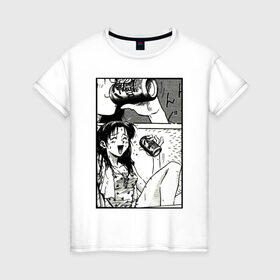 Женская футболка хлопок с принтом Девушка из манги в Тюмени, 100% хлопок | прямой крой, круглый вырез горловины, длина до линии бедер, слегка спущенное плечо | аниме | девушка из манги | девушки из аниме | евангелион | манга | мисато | тян