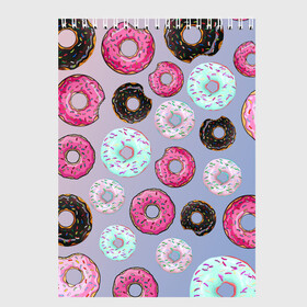 Скетчбук с принтом Пончики в Тюмени, 100% бумага
 | 48 листов, плотность листов — 100 г/м2, плотность картонной обложки — 250 г/м2. Листы скреплены сверху удобной пружинной спиралью | Тематика изображения на принте: еда | пончик с глазурью | пончики | розовая глазурь | шоколадный пончик