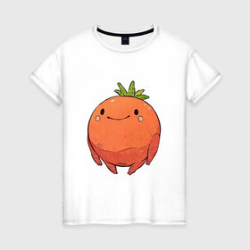 Женская футболка хлопок с принтом Большой томат в Тюмени, 100% хлопок | прямой крой, круглый вырез горловины, длина до линии бедер, слегка спущенное плечо | арт | мило | милота | овощ | овощи | помидор | рисунок | свежие овощи | свежий овощ | свежий продукт | томат