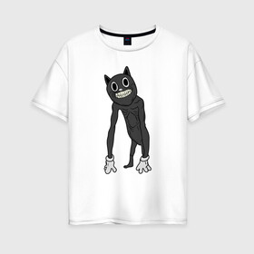 Женская футболка хлопок Oversize с принтом Cartoon Cat / Мультяшный кот в Тюмени, 100% хлопок | свободный крой, круглый ворот, спущенный рукав, длина до линии бедер
 | angry cat | cartoon cat | cat | crazy | horror | kitty | monster | siren head | sirenhead | безумный | злой кот | картун кет | картун кэт | котик | кошак | монстр | мультяшный кот | сирен хеад | сиреноголовый | улыбка | хоррор