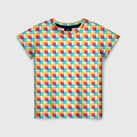 Детская футболка 3D с принтом Красочные кубы в Тюмени, 100% гипоаллергенный полиэфир | прямой крой, круглый вырез горловины, длина до линии бедер, чуть спущенное плечо, ткань немного тянется | квадраты | кубы | паттерн | пиксели | разноцветный