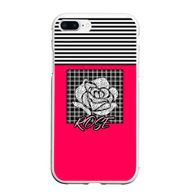 Чехол для iPhone 7Plus/8 Plus матовый с принтом Аппликация роза на клетчатом в Тюмени, Силикон | Область печати: задняя сторона чехла, без боковых панелей | аппликация | детский | комбинированный | полосатый | пэчворк | роза | розовый | цветочный узор | черный и малиновый | яркий малиновый
