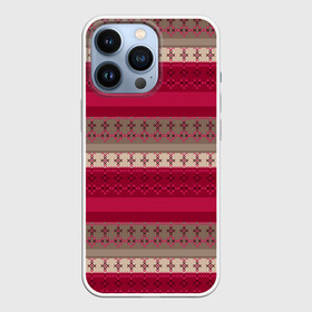 Чехол для iPhone 13 Pro с принтом Полосатый вышитый орнамент в Тюмени,  |  | Тематика изображения на принте: бежевый | вишневый цвет | вышивка | коричневый и бордовый | орнамент | полосы | популярный | простой | этнический