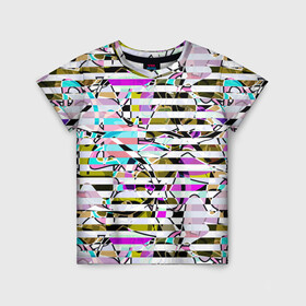 Детская футболка 3D с принтом Полосатый абстрактный узор  в Тюмени, 100% гипоаллергенный полиэфир | прямой крой, круглый вырез горловины, длина до линии бедер, чуть спущенное плечо, ткань немного тянется | горизонтальные полосы | летний дизайн | модный | молодежный | мужской | полосы | разноцветные полосы