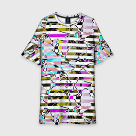 Детское платье 3D с принтом Полосатый абстрактный узор  в Тюмени, 100% полиэстер | прямой силуэт, чуть расширенный к низу. Круглая горловина, на рукавах — воланы | горизонтальные полосы | летний дизайн | модный | молодежный | мужской | полосы | разноцветные полосы