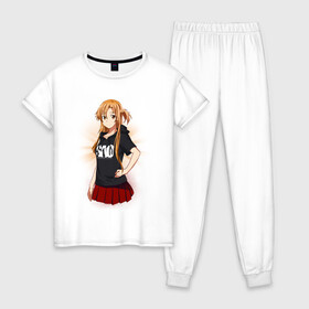 Женская пижама хлопок с принтом Asuna SAO в Тюмени, 100% хлопок | брюки и футболка прямого кроя, без карманов, на брюках мягкая резинка на поясе и по низу штанин | asuna | kirito | sao | асуна | девочка | кирито | мастера меча онлайн