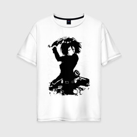 Женская футболка хлопок Oversize с принтом Микаса Акерман в Тюмени, 100% хлопок | свободный крой, круглый ворот, спущенный рукав, длина до линии бедер
 | attack on titan | levi | mikasa | ерен | леви | леви акерман | микаса | титаны