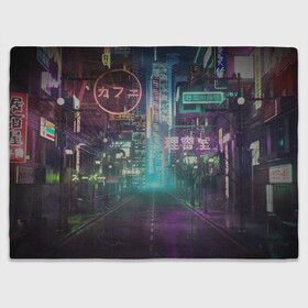 Плед 3D с принтом Neon Tokyo в Тюмени, 100% полиэстер | закругленные углы, все края обработаны. Ткань не мнется и не растягивается | Тематика изображения на принте: anime | cyber | cyberpunk | japan | japanese | neon | retro | retro wave | road | street | tokyo | wave | аниме | дорога | иероглифы | кибер | киберпанк | неон | неоновый | ночной токио | ночь | ретро | свет | токио | улица | уличный | эстетика