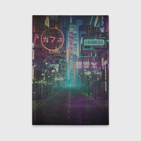 Обложка для автодокументов с принтом Neon Tokyo в Тюмени, натуральная кожа |  размер 19,9*13 см; внутри 4 больших “конверта” для документов и один маленький отдел — туда идеально встанут права | anime | cyber | cyberpunk | japan | japanese | neon | retro | retro wave | road | street | tokyo | wave | аниме | дорога | иероглифы | кибер | киберпанк | неон | неоновый | ночной токио | ночь | ретро | свет | токио | улица | уличный | эстетика