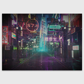 Поздравительная открытка с принтом Neon Tokyo в Тюмени, 100% бумага | плотность бумаги 280 г/м2, матовая, на обратной стороне линовка и место для марки
 | Тематика изображения на принте: anime | cyber | cyberpunk | japan | japanese | neon | retro | retro wave | road | street | tokyo | wave | аниме | дорога | иероглифы | кибер | киберпанк | неон | неоновый | ночной токио | ночь | ретро | свет | токио | улица | уличный | эстетика