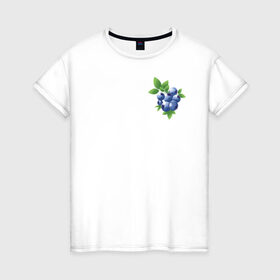 Женская футболка хлопок с принтом Черника в Тюмени, 100% хлопок | прямой крой, круглый вырез горловины, длина до линии бедер, слегка спущенное плечо | зеленый | листья | синий | черника | ягоды