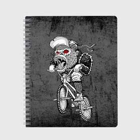 Тетрадь с принтом Junk Ride в Тюмени, 100% бумага | 48 листов, плотность листов — 60 г/м2, плотность картонной обложки — 250 г/м2. Листы скреплены сбоку удобной пружинной спиралью. Уголки страниц и обложки скругленные. Цвет линий — светло-серый
 | bike | bmx | gorilla | mtb | ride | бэм | вело | велосипед | велоспорт | горилла | поездка