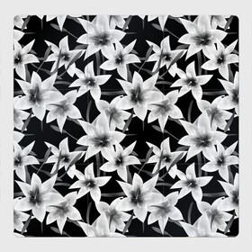 Магнитный плакат 3Х3 с принтом Лилии черно-белые  в Тюмени, Полимерный материал с магнитным слоем | 9 деталей размером 9*9 см | белые лилии | лето | лилии | монохромный | современный | цветочный | цветы | черный и белый