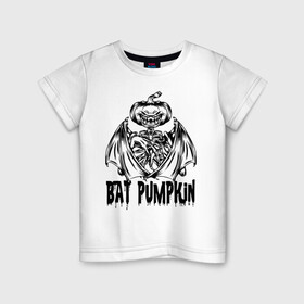 Детская футболка хлопок с принтом Bat pumpkin в Тюмени, 100% хлопок | круглый вырез горловины, полуприлегающий силуэт, длина до линии бедер | bat | halloween | holiday | hype | jaw | muzzle | pumpkin | wings | крылья | летучая мышь | пасть | праздник | хайп | хэллоуин