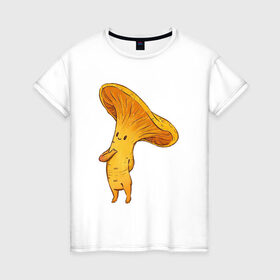 Женская футболка хлопок с принтом Лисичка в Тюмени, 100% хлопок | прямой крой, круглый вырез горловины, длина до линии бедер, слегка спущенное плечо | арт | гриб | грибочек | грибы | лисичка | мило | милота | рисунок | рыжий гриб | свежие грибы | свежий гриб | свежий продукт