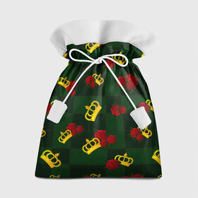 Подарочный 3D мешок с принтом Короны и розы в Тюмени, 100% полиэстер | Размер: 29*39 см | зеленая клетка | золото | квадрат | королева | король | корона | красный | полосы | роза | сетка | узор | цветок | шахматная доска | шахматы