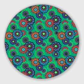 Коврик для мышки круглый с принтом Ретро цветочный узор  в Тюмени, резина и полиэстер | круглая форма, изображение наносится на всю лицевую часть | абстрактные цветы | детский | женский | зеленый | разноцветный | ретро | цветочный | цветы