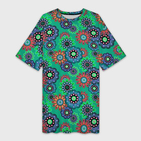 Платье-футболка 3D с принтом Ретро цветочный узор в Тюмени,  |  | абстрактные цветы | детский | женский | зеленый | разноцветный | ретро | цветочный | цветы