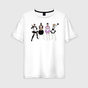 Женская футболка хлопок Oversize с принтом Горничные :3 в Тюмени, 100% хлопок | свободный крой, круглый ворот, спущенный рукав, длина до линии бедер
 | аниме | горничные | мальчики | униформа | фартук