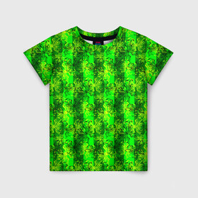 Детская футболка 3D с принтом Неоновый полосатый узор  в Тюмени, 100% гипоаллергенный полиэфир | прямой крой, круглый вырез горловины, длина до линии бедер, чуть спущенное плечо, ткань немного тянется | Тематика изображения на принте: бабочки | вертикальные полосы | зеленый | летний | неоновый | неоновый зеленый | современный | яркий узор