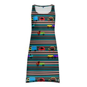 Платье-майка 3D с принтом Детский полосатый узор  в Тюмени, 100% полиэстер | полуприлегающий силуэт, широкие бретели, круглый вырез горловины, удлиненный подол сзади. | детские угрушки | детский паттерн | малышам | мальчиковый | машинки | полосатый | разноцветные полосы