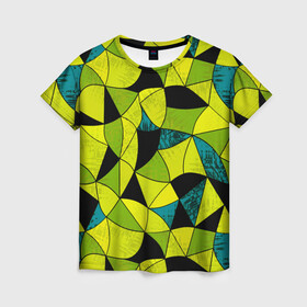 Женская футболка 3D с принтом Гранжевый яркий зеленый  в Тюмени, 100% полиэфир ( синтетическое хлопкоподобное полотно) | прямой крой, круглый вырез горловины, длина до линии бедер | абстрактный | гранжевая текстура | зеленый | летний | молодежный | современный | ярко желтый